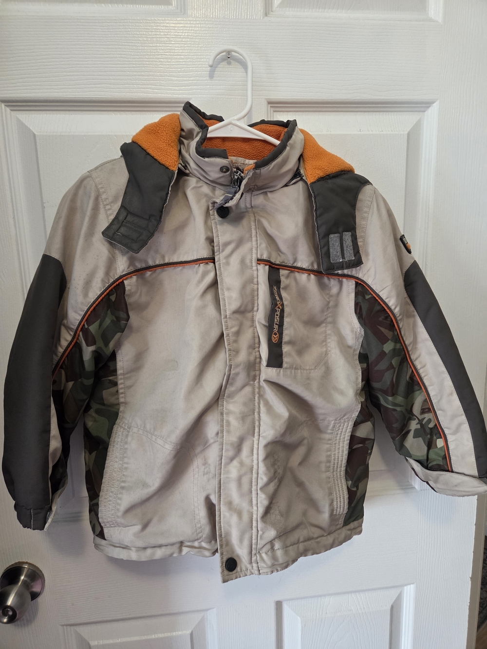 ZeroXposur Beige Jacket with Camo Sleeves and Orange Trim